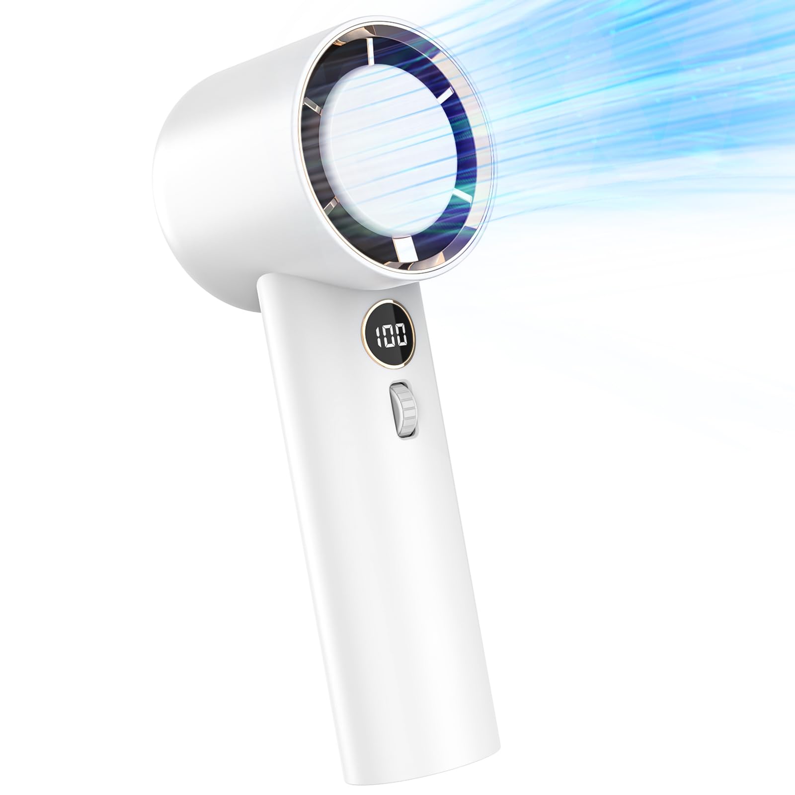 Portable Handheld Fan for Travel Camping Outdoor (White)  
High Speed Turbo Personal Fan with 100 Speed Adjustment (Whit