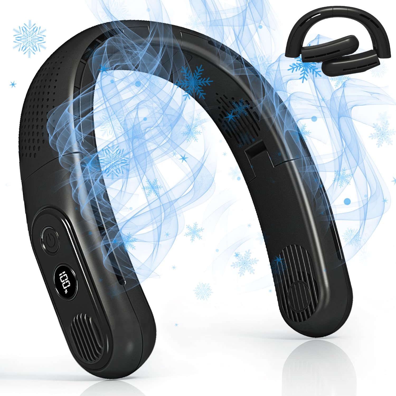 OLV Rechargeable 4 Turbo 6000mAh Portable Neck Fan for Work and Travel - 360 Cooling Airflow, LED Battery Display, Folda