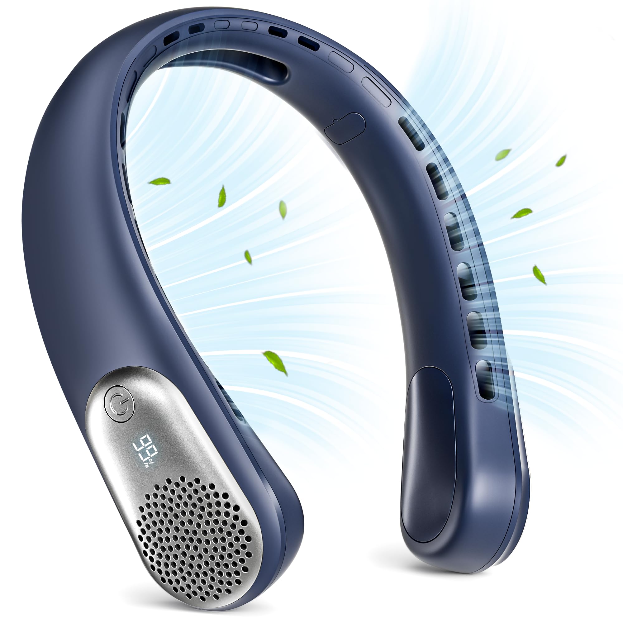 Neck Fan with LED Display and USB Rechargeable LED Portable Fan for Women and Men 360° Cooling 4000 mAh 3 Speeds Adjusta