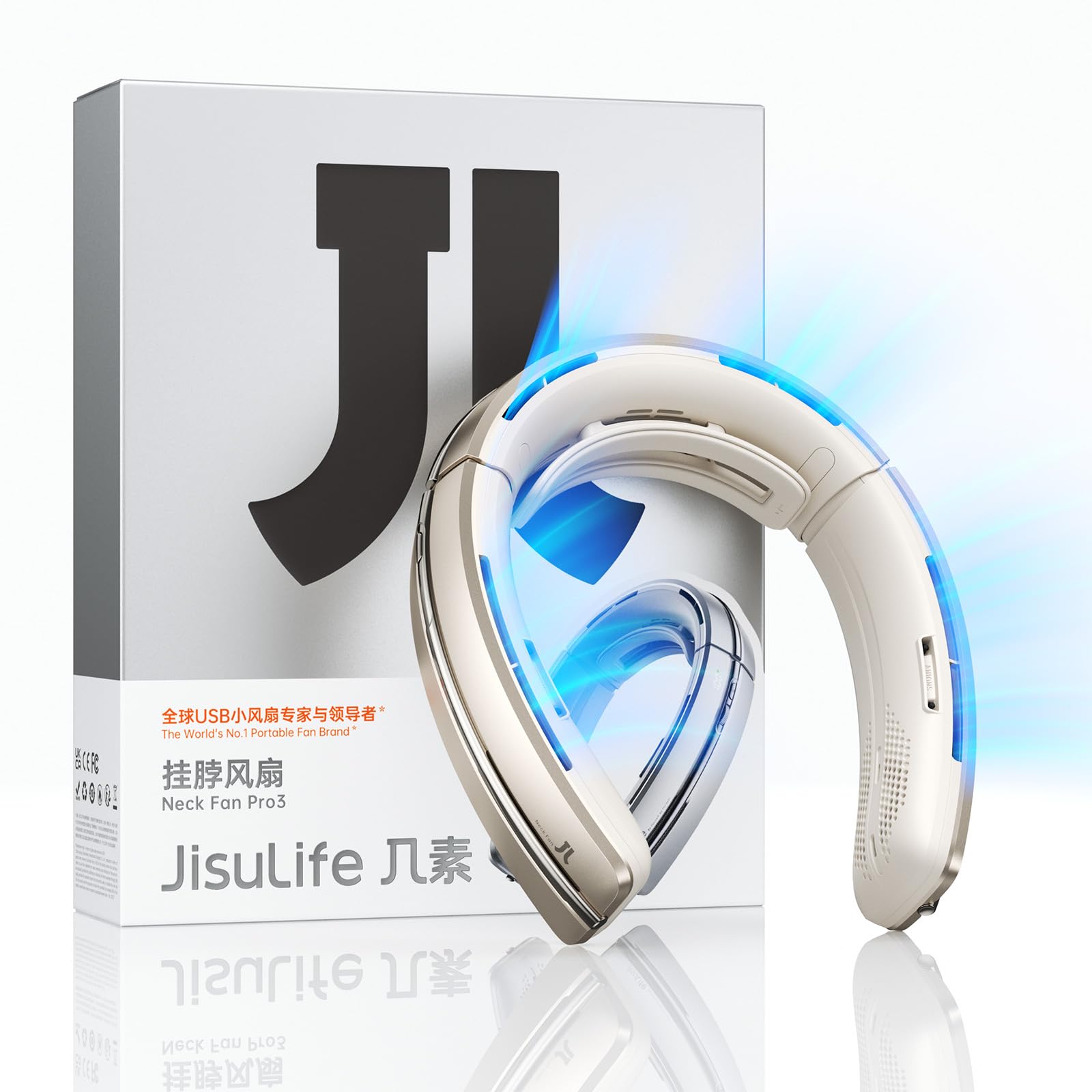 JISULIFE Portable Bladeless Hands Free Fan for Men Women Indoor Outdoor